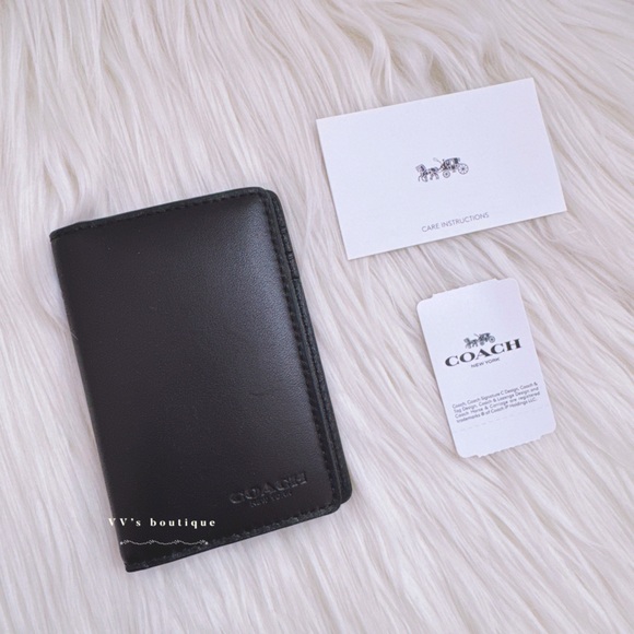NWT Coach Card Wallet Bifold Sport Calf Smooth Leather Black 22840 RARE - Picture 1 of 4